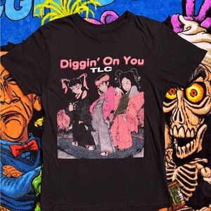 TLC Black Tee with Pink and Yellow Accents